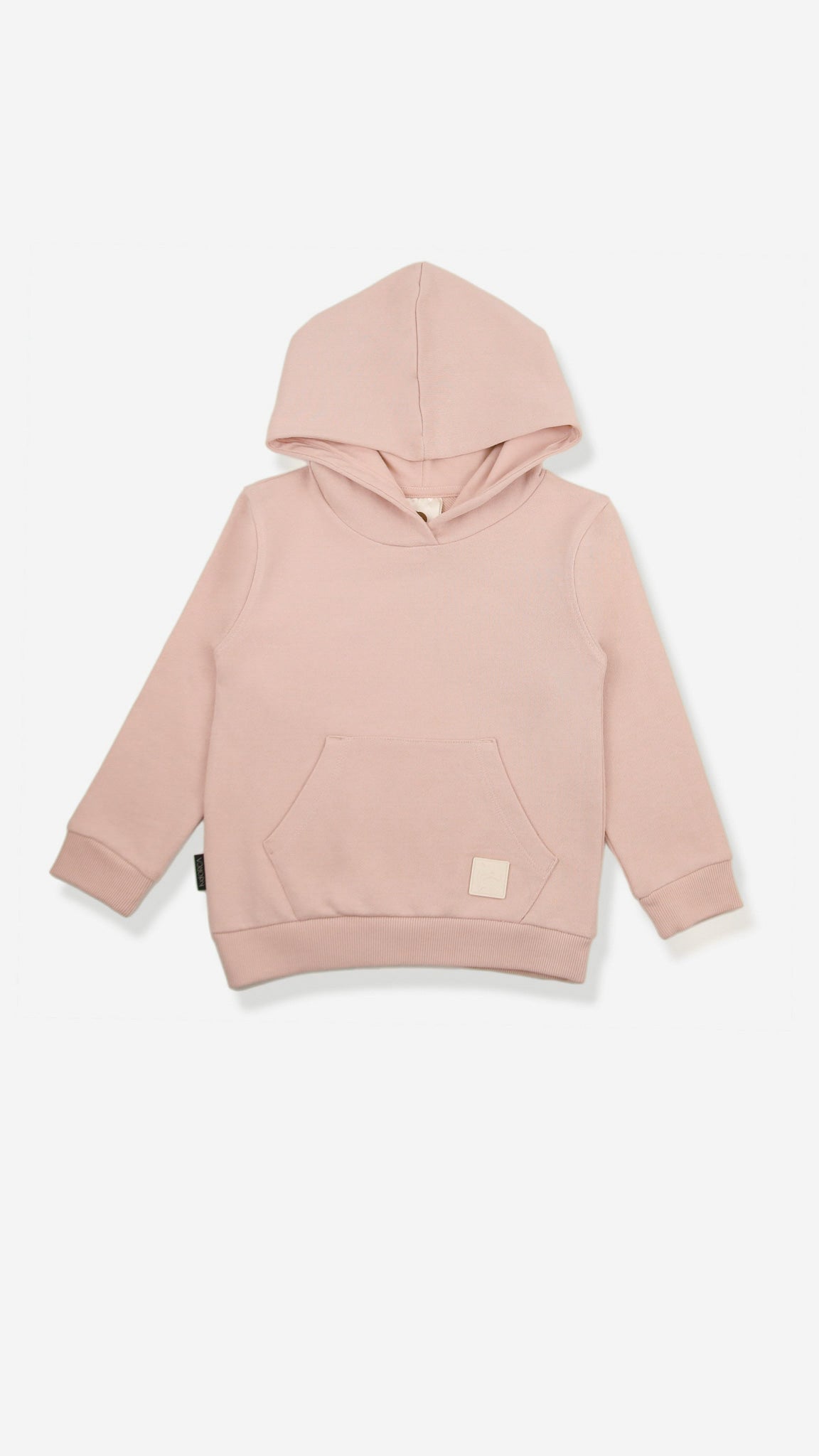 Organic french terry kids hoodie in pale rose – front view