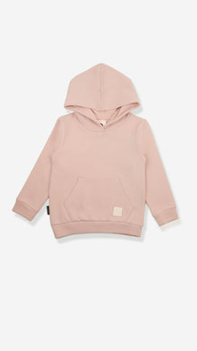 Organic french terry kids hoodie in pale rose – front view