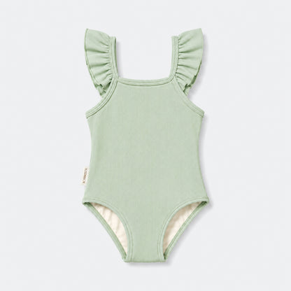 UPF 50+ Textured Ruffle One-Piece Swimsuit - Sage