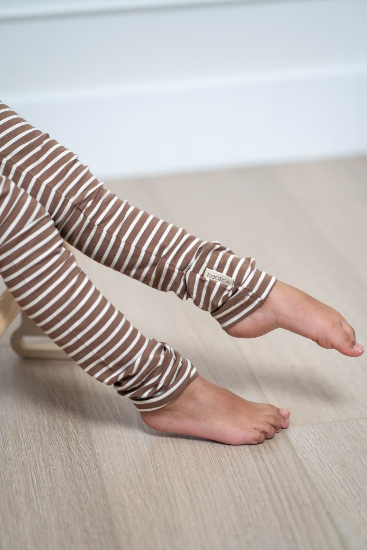 Kids Leggings – Organic Cotton – Stripe/Mocha