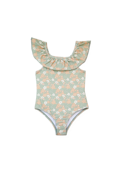 Girls' UPF 50+ Ruffle One-Piece Swimsuit - Evangelina Sage