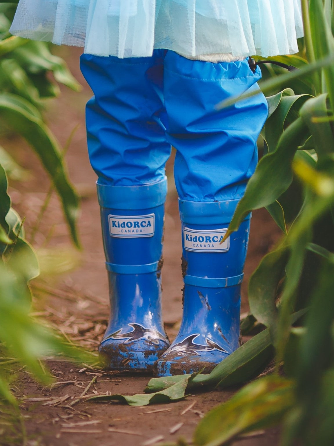 KidORCA Kids Rain Boots with Above Knee Waders _ Blue